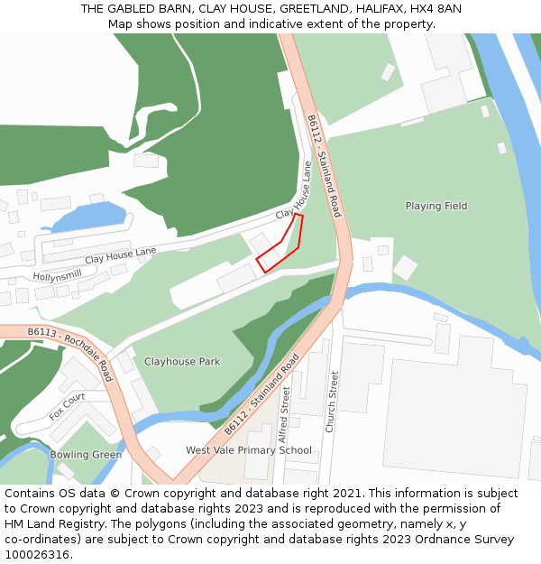 THE GABLED BARN, CLAY HOUSE, GREETLAND, HALIFAX, HX4 8AN: Location map and indicative extent of plot