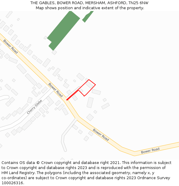 THE GABLES, BOWER ROAD, MERSHAM, ASHFORD, TN25 6NW: Location map and indicative extent of plot