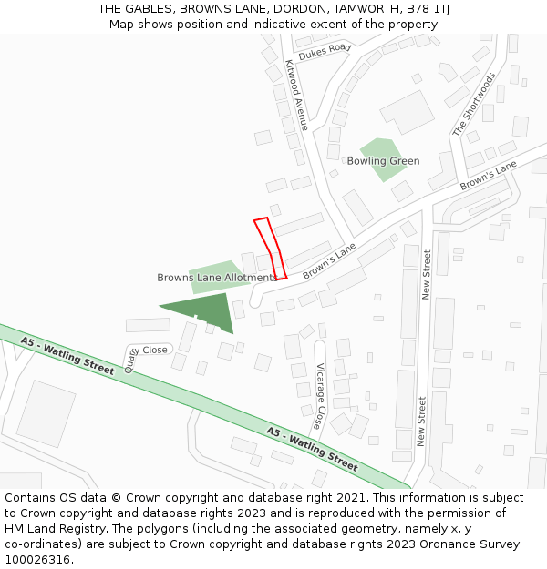 THE GABLES, BROWNS LANE, DORDON, TAMWORTH, B78 1TJ: Location map and indicative extent of plot