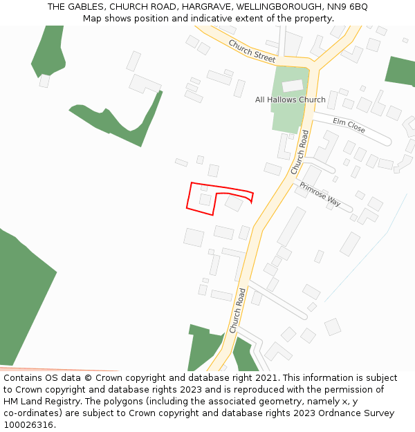THE GABLES, CHURCH ROAD, HARGRAVE, WELLINGBOROUGH, NN9 6BQ: Location map and indicative extent of plot