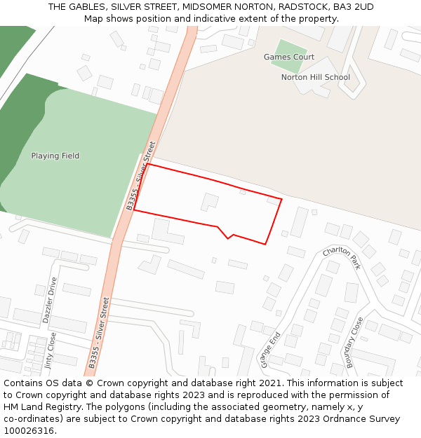THE GABLES, SILVER STREET, MIDSOMER NORTON, RADSTOCK, BA3 2UD: Location map and indicative extent of plot