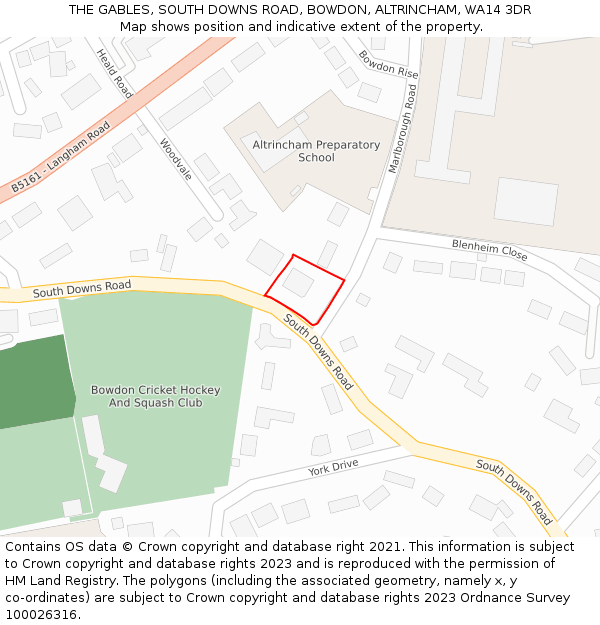 THE GABLES, SOUTH DOWNS ROAD, BOWDON, ALTRINCHAM, WA14 3DR: Location map and indicative extent of plot