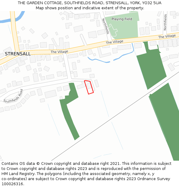 THE GARDEN COTTAGE, SOUTHFIELDS ROAD, STRENSALL, YORK, YO32 5UA: Location map and indicative extent of plot