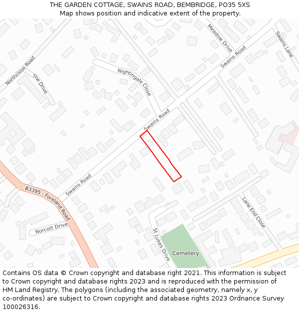 THE GARDEN COTTAGE, SWAINS ROAD, BEMBRIDGE, PO35 5XS: Location map and indicative extent of plot