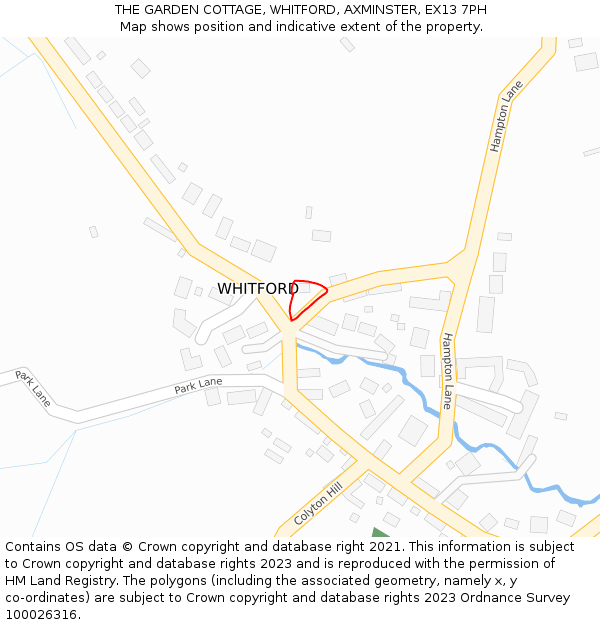 THE GARDEN COTTAGE, WHITFORD, AXMINSTER, EX13 7PH: Location map and indicative extent of plot