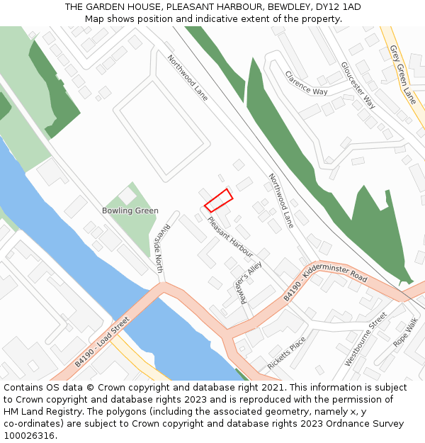 THE GARDEN HOUSE, PLEASANT HARBOUR, BEWDLEY, DY12 1AD: Location map and indicative extent of plot