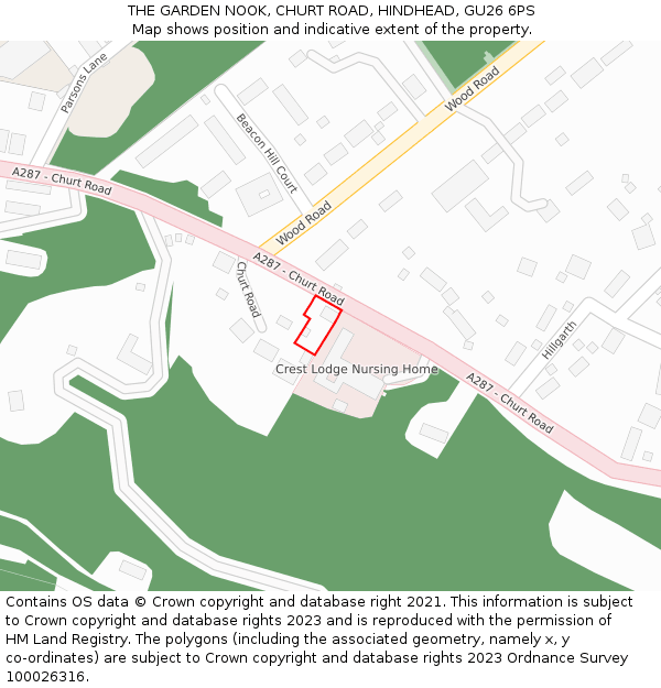 THE GARDEN NOOK, CHURT ROAD, HINDHEAD, GU26 6PS: Location map and indicative extent of plot