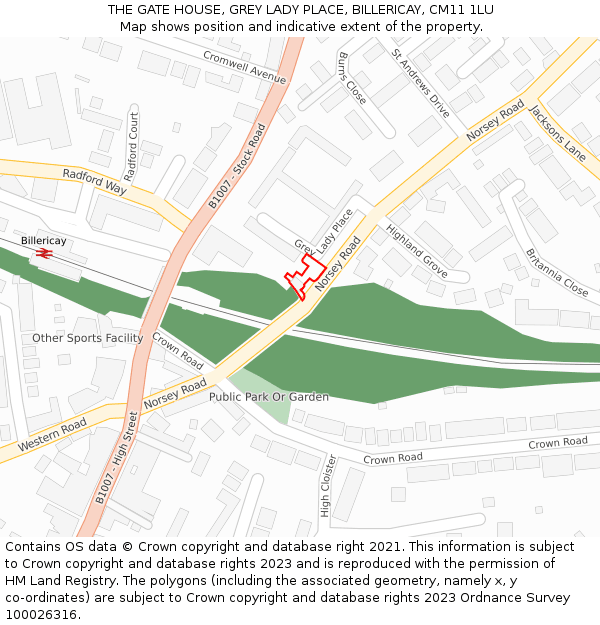 THE GATE HOUSE, GREY LADY PLACE, BILLERICAY, CM11 1LU: Location map and indicative extent of plot