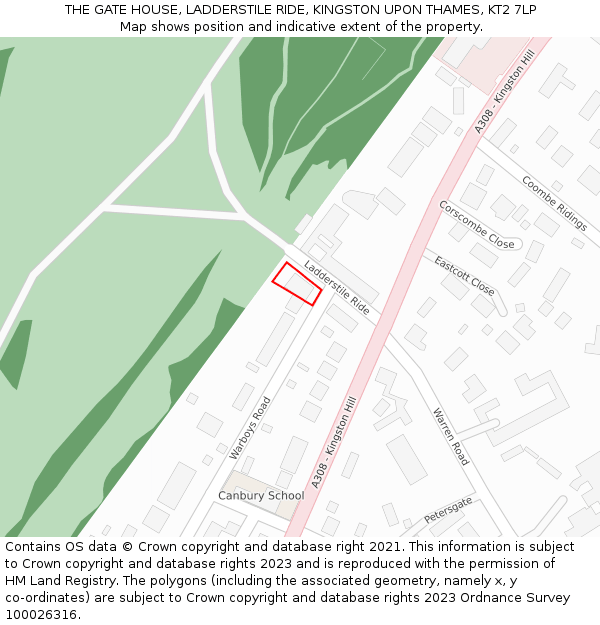 THE GATE HOUSE, LADDERSTILE RIDE, KINGSTON UPON THAMES, KT2 7LP: Location map and indicative extent of plot