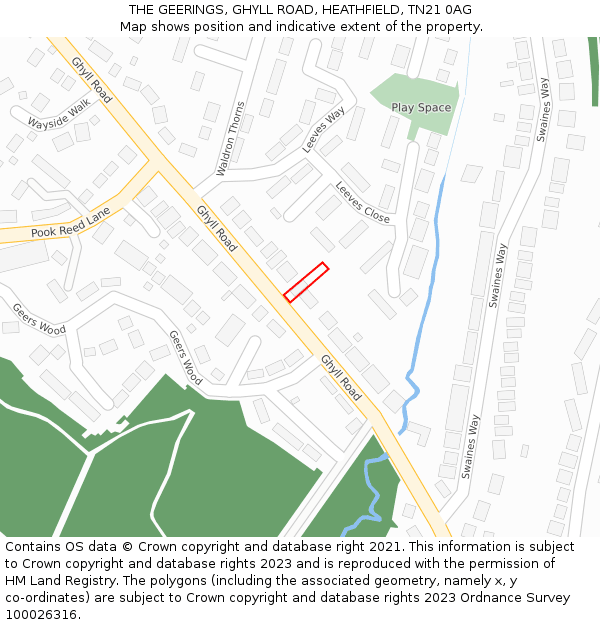 THE GEERINGS, GHYLL ROAD, HEATHFIELD, TN21 0AG: Location map and indicative extent of plot