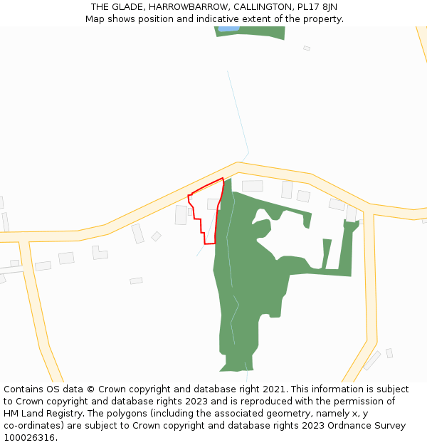 THE GLADE, HARROWBARROW, CALLINGTON, PL17 8JN: Location map and indicative extent of plot