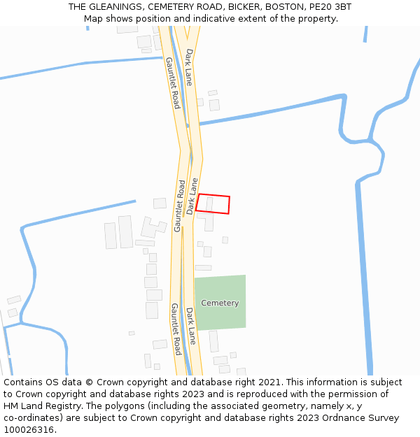 THE GLEANINGS, CEMETERY ROAD, BICKER, BOSTON, PE20 3BT: Location map and indicative extent of plot
