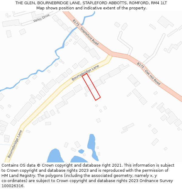THE GLEN, BOURNEBRIDGE LANE, STAPLEFORD ABBOTTS, ROMFORD, RM4 1LT: Location map and indicative extent of plot