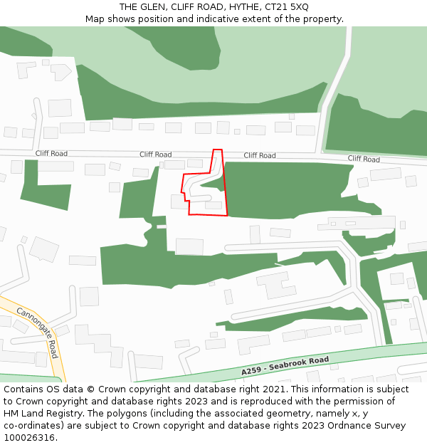 THE GLEN, CLIFF ROAD, HYTHE, CT21 5XQ: Location map and indicative extent of plot