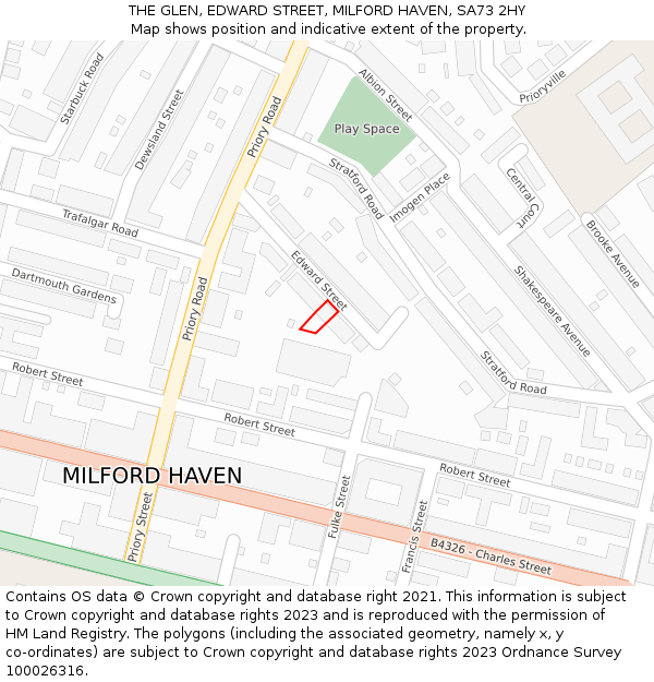 THE GLEN, EDWARD STREET, MILFORD HAVEN, SA73 2HY: Location map and indicative extent of plot