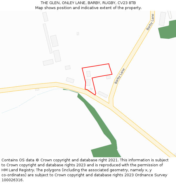 THE GLEN, ONLEY LANE, BARBY, RUGBY, CV23 8TB: Location map and indicative extent of plot