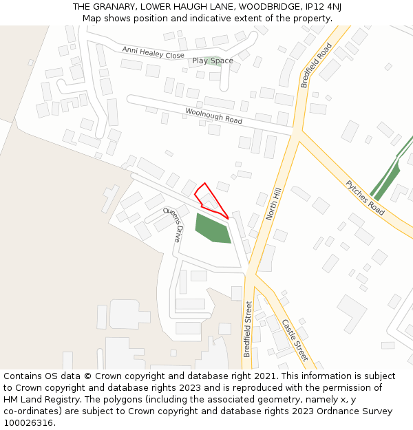 THE GRANARY, LOWER HAUGH LANE, WOODBRIDGE, IP12 4NJ: Location map and indicative extent of plot