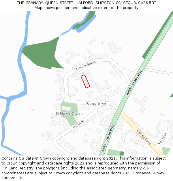 THE GRANARY, QUEEN STREET, HALFORD, SHIPSTON-ON-STOUR, CV36 5BT: Location map and indicative extent of plot