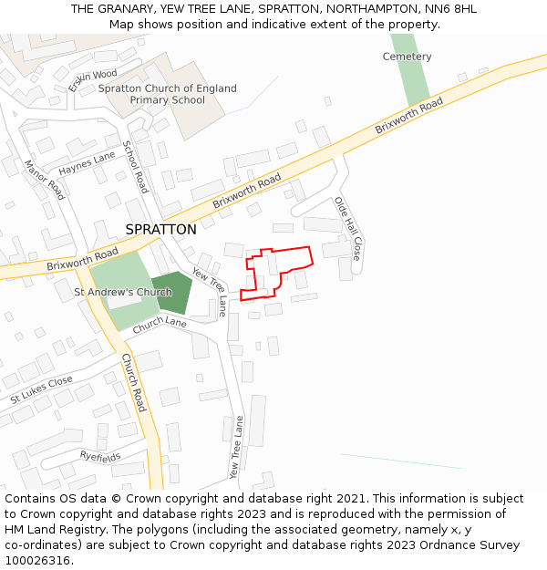 THE GRANARY, YEW TREE LANE, SPRATTON, NORTHAMPTON, NN6 8HL: Location map and indicative extent of plot