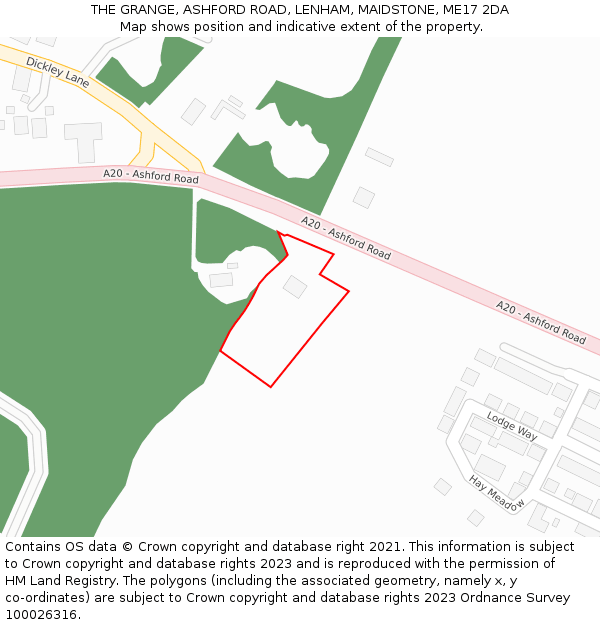 THE GRANGE, ASHFORD ROAD, LENHAM, MAIDSTONE, ME17 2DA: Location map and indicative extent of plot