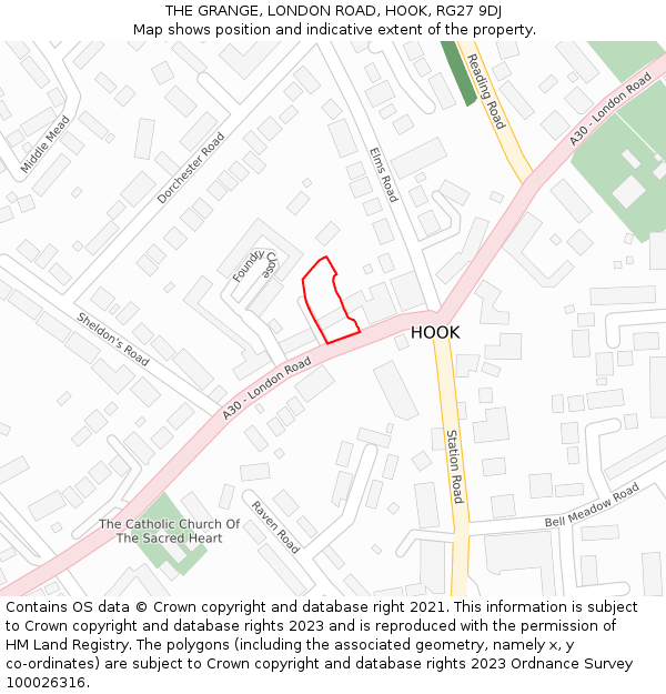 THE GRANGE, LONDON ROAD, HOOK, RG27 9DJ: Location map and indicative extent of plot
