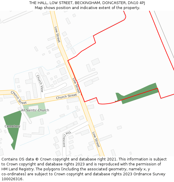 THE HALL, LOW STREET, BECKINGHAM, DONCASTER, DN10 4PJ: Location map and indicative extent of plot