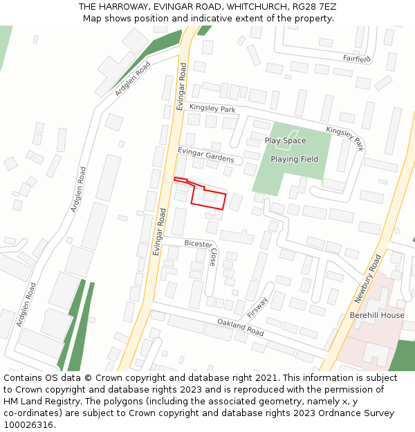 THE HARROWAY, EVINGAR ROAD, WHITCHURCH, RG28 7EZ: Location map and indicative extent of plot