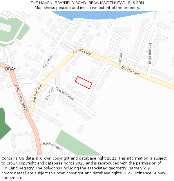 THE HAVEN, BRAYFIELD ROAD, BRAY, MAIDENHEAD, SL6 2BN: Location map and indicative extent of plot