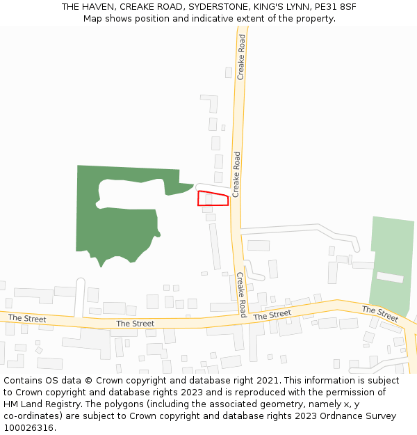 THE HAVEN, CREAKE ROAD, SYDERSTONE, KING'S LYNN, PE31 8SF: Location map and indicative extent of plot