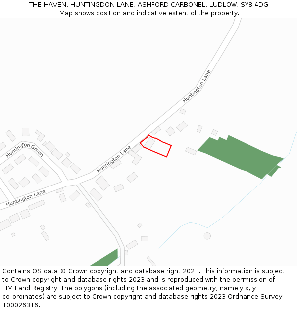 THE HAVEN, HUNTINGDON LANE, ASHFORD CARBONEL, LUDLOW, SY8 4DG: Location map and indicative extent of plot