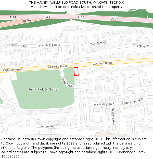 THE HAVEN, WELLFIELD ROAD SOUTH, WINGATE, TS28 5JX: Location map and indicative extent of plot