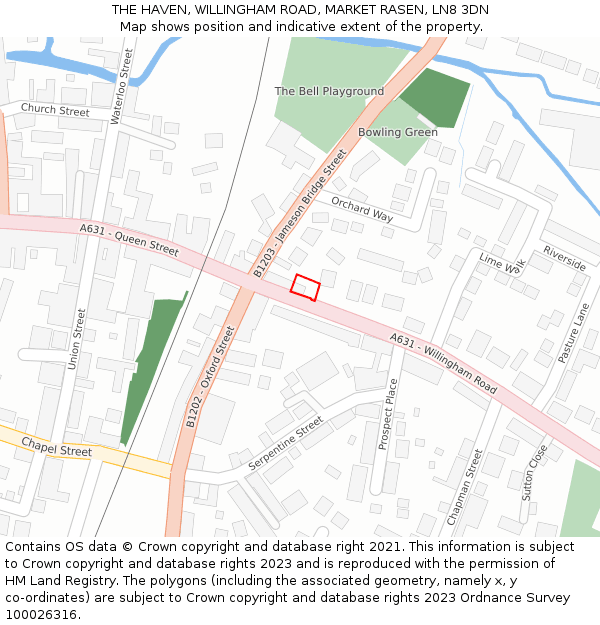 THE HAVEN, WILLINGHAM ROAD, MARKET RASEN, LN8 3DN: Location map and indicative extent of plot