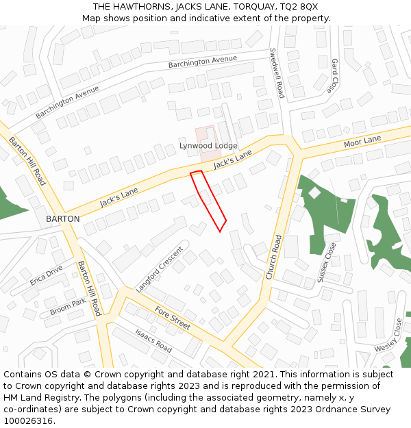 THE HAWTHORNS, JACKS LANE, TORQUAY, TQ2 8QX: Location map and indicative extent of plot