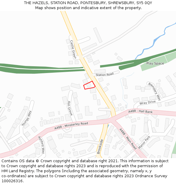 THE HAZELS, STATION ROAD, PONTESBURY, SHREWSBURY, SY5 0QY: Location map and indicative extent of plot