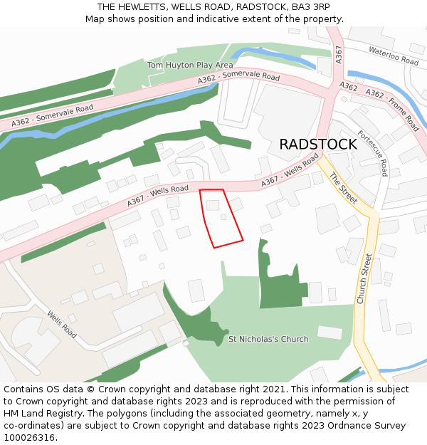 THE HEWLETTS, WELLS ROAD, RADSTOCK, BA3 3RP: Location map and indicative extent of plot