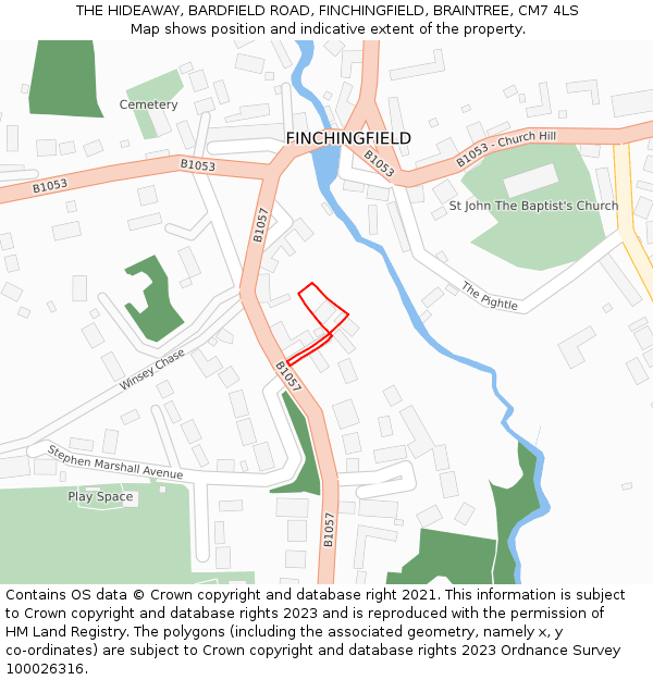 THE HIDEAWAY, BARDFIELD ROAD, FINCHINGFIELD, BRAINTREE, CM7 4LS: Location map and indicative extent of plot