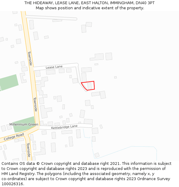 THE HIDEAWAY, LEASE LANE, EAST HALTON, IMMINGHAM, DN40 3PT: Location map and indicative extent of plot