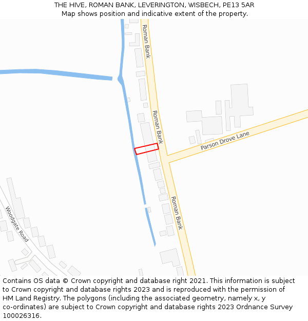 THE HIVE, ROMAN BANK, LEVERINGTON, WISBECH, PE13 5AR: Location map and indicative extent of plot