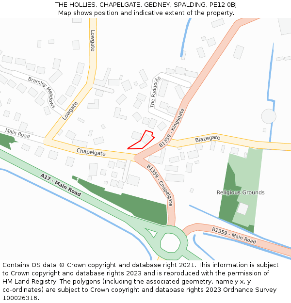 THE HOLLIES, CHAPELGATE, GEDNEY, SPALDING, PE12 0BJ: Location map and indicative extent of plot