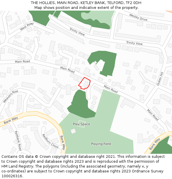 THE HOLLIES, MAIN ROAD, KETLEY BANK, TELFORD, TF2 0DH: Location map and indicative extent of plot