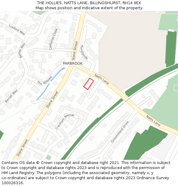 THE HOLLIES, NATTS LANE, BILLINGSHURST, RH14 9EX: Location map and indicative extent of plot