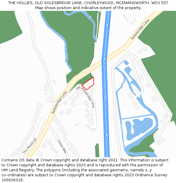 THE HOLLIES, OLD SOLESBRIDGE LANE, CHORLEYWOOD, RICKMANSWORTH, WD3 5ST: Location map and indicative extent of plot