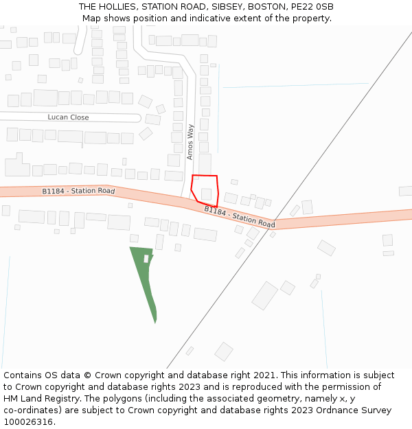 THE HOLLIES, STATION ROAD, SIBSEY, BOSTON, PE22 0SB: Location map and indicative extent of plot