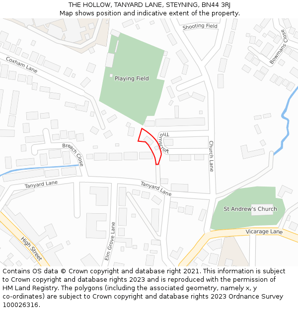 THE HOLLOW, TANYARD LANE, STEYNING, BN44 3RJ: Location map and indicative extent of plot