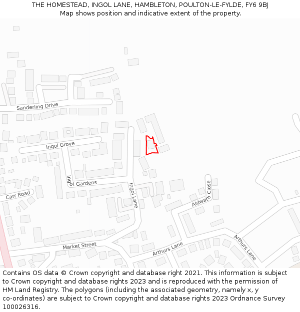 THE HOMESTEAD, INGOL LANE, HAMBLETON, POULTON-LE-FYLDE, FY6 9BJ: Location map and indicative extent of plot