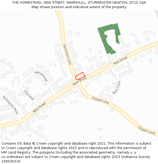 THE HOMESTEAD, NEW STREET, MARNHULL, STURMINSTER NEWTON, DT10 1QA: Location map and indicative extent of plot