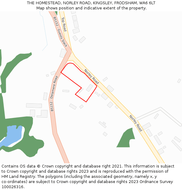 THE HOMESTEAD, NORLEY ROAD, KINGSLEY, FRODSHAM, WA6 6LT: Location map and indicative extent of plot