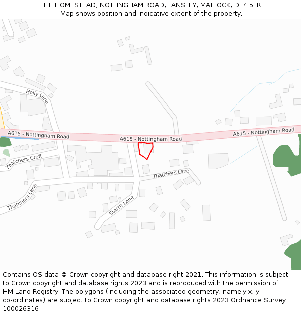 THE HOMESTEAD, NOTTINGHAM ROAD, TANSLEY, MATLOCK, DE4 5FR: Location map and indicative extent of plot