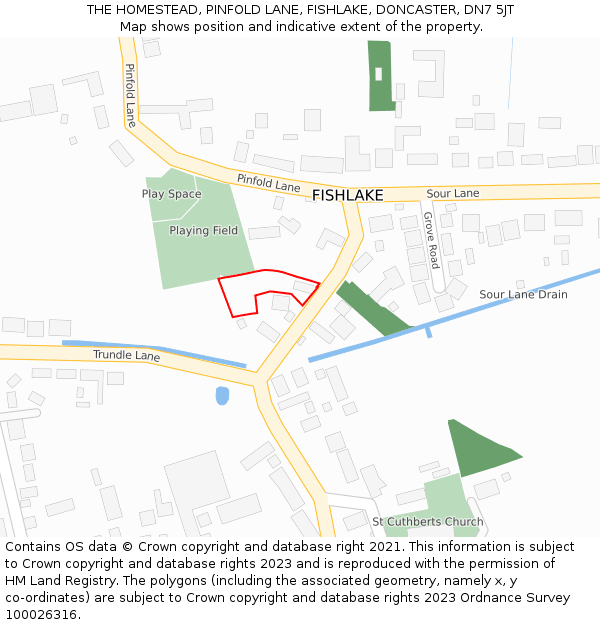THE HOMESTEAD, PINFOLD LANE, FISHLAKE, DONCASTER, DN7 5JT: Location map and indicative extent of plot
