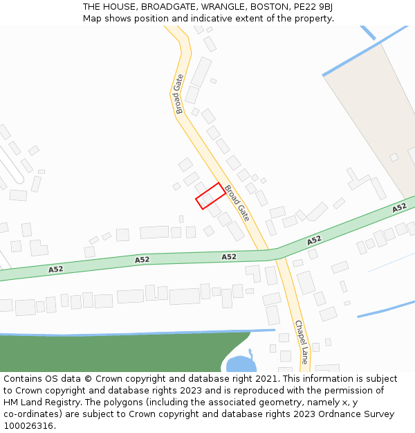 THE HOUSE, BROADGATE, WRANGLE, BOSTON, PE22 9BJ: Location map and indicative extent of plot
